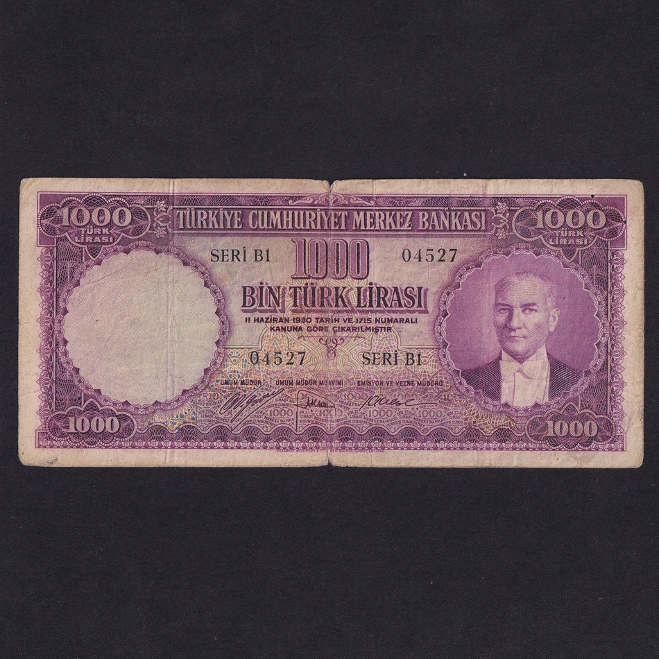 Turkey (P172) 1000 Lirasi, series B1, 04527, VG