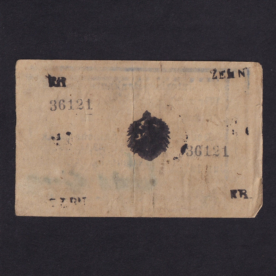 German East Africa (P43a) 10 Rupien bush note (printed using a children's printing set) 1st July 1917, value 3mm high & 4mm wide, Poor