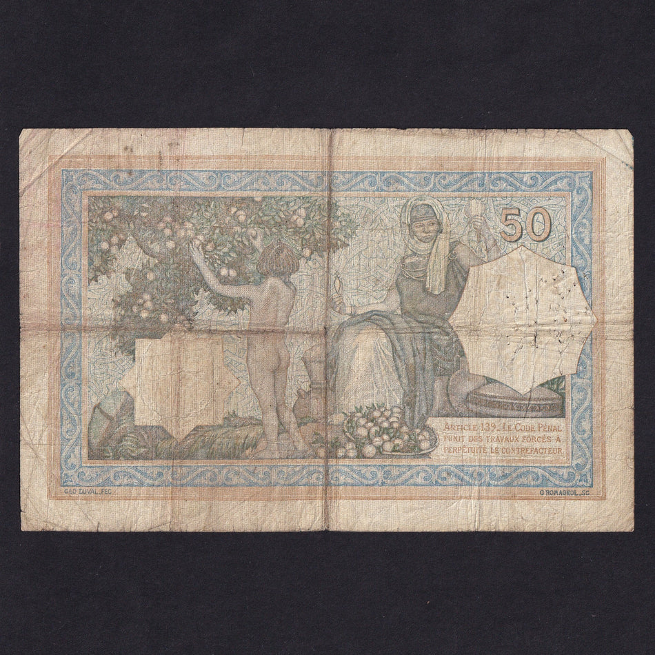 Algeria (P.80a) 50 Francs, 26th November 1932, U1073 230, pinholes, VG