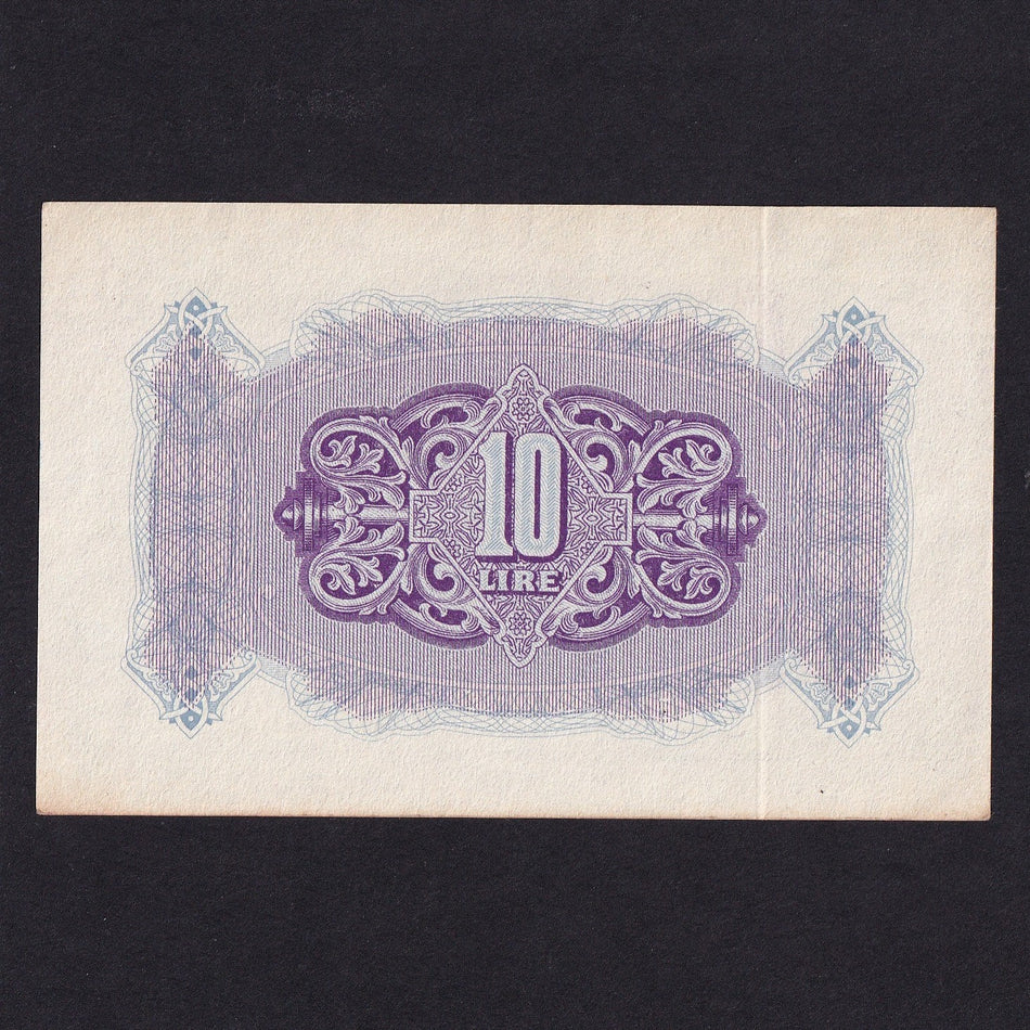 Libya, 10 Lire, British occupation, issued by the Military Authority in Tripolitania, 1943, WW2, slight rust, otherwise A/UNC