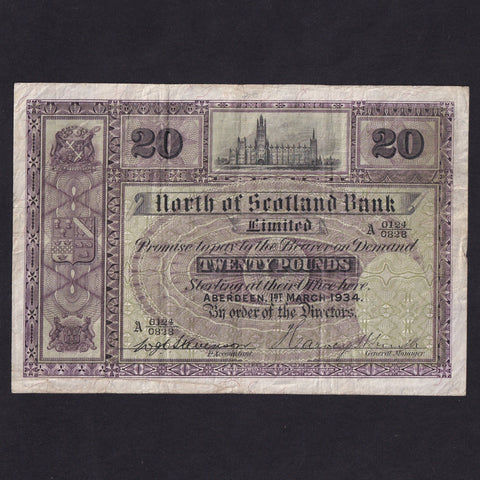 Scotland (PS641) North of Scotland Bank Limited, £20, 1st March 1934, A0124/0828, PMS NS41, VG