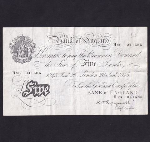 Bank of England (B255) Peppiatt, £5, 26th January 1845, thick paper, H26 041585, notations reverse, F/VF
