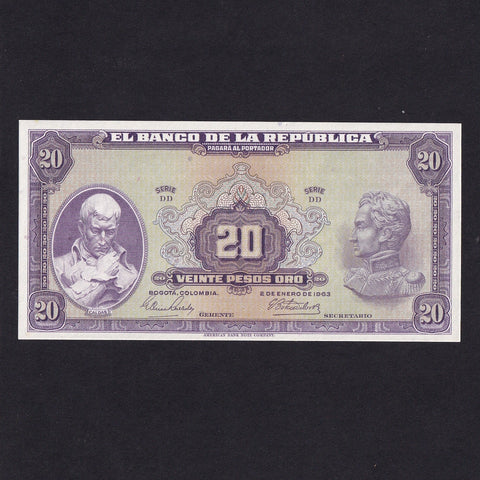 Columbia (P392s) 20 Peso, 1963, series DD, Good EF