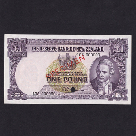 New Zealand (P159ds) £1 specimen, Flemming signature, with thread, Captain Cook, 108 000000, Good EF