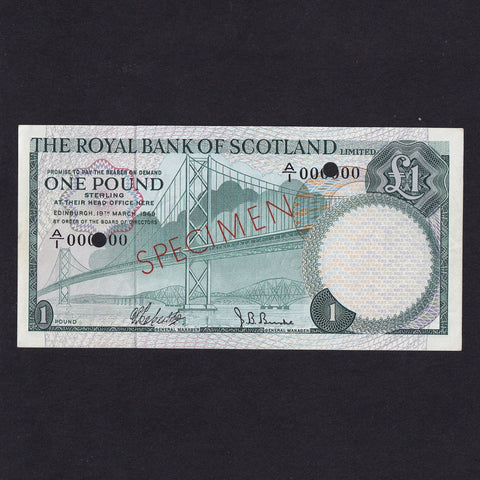 Scotland (P329) Royal Bank of Scotland, £1 specimen, 19th March 1969, Robertson/ Burke, A/1 000000, RB68a, Good EF