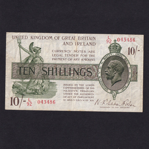 Treasury Series (T30) Fisher, 10 Shillings, watermark composite, L92, VG
