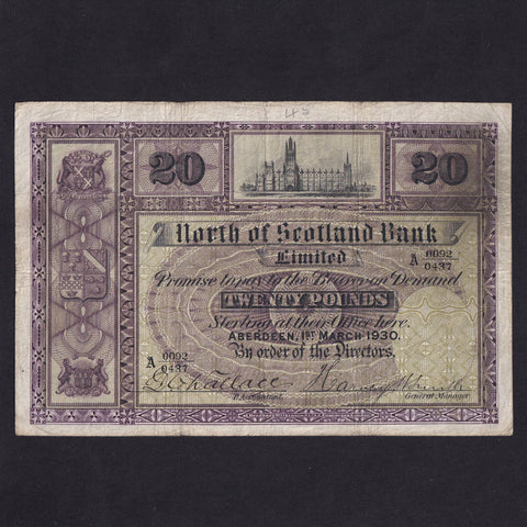 Scotland (PS641) North of Scotland Bank, £20, 1st March 1930, A00092/ 0437, PMS NS41, VG