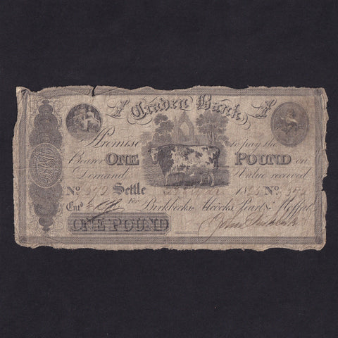 Provincial - Craven Bank, Settle, £1, 1825, for Birbecks, Alcocks, Peart & Moffat, Outing 1910g, VG