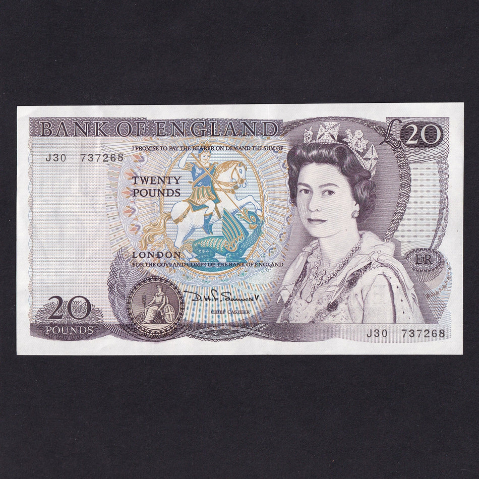 Bank of England (B350) Somerset, £20, J30, QEII watermark, Shakespeare, paperclip indent, Good EF