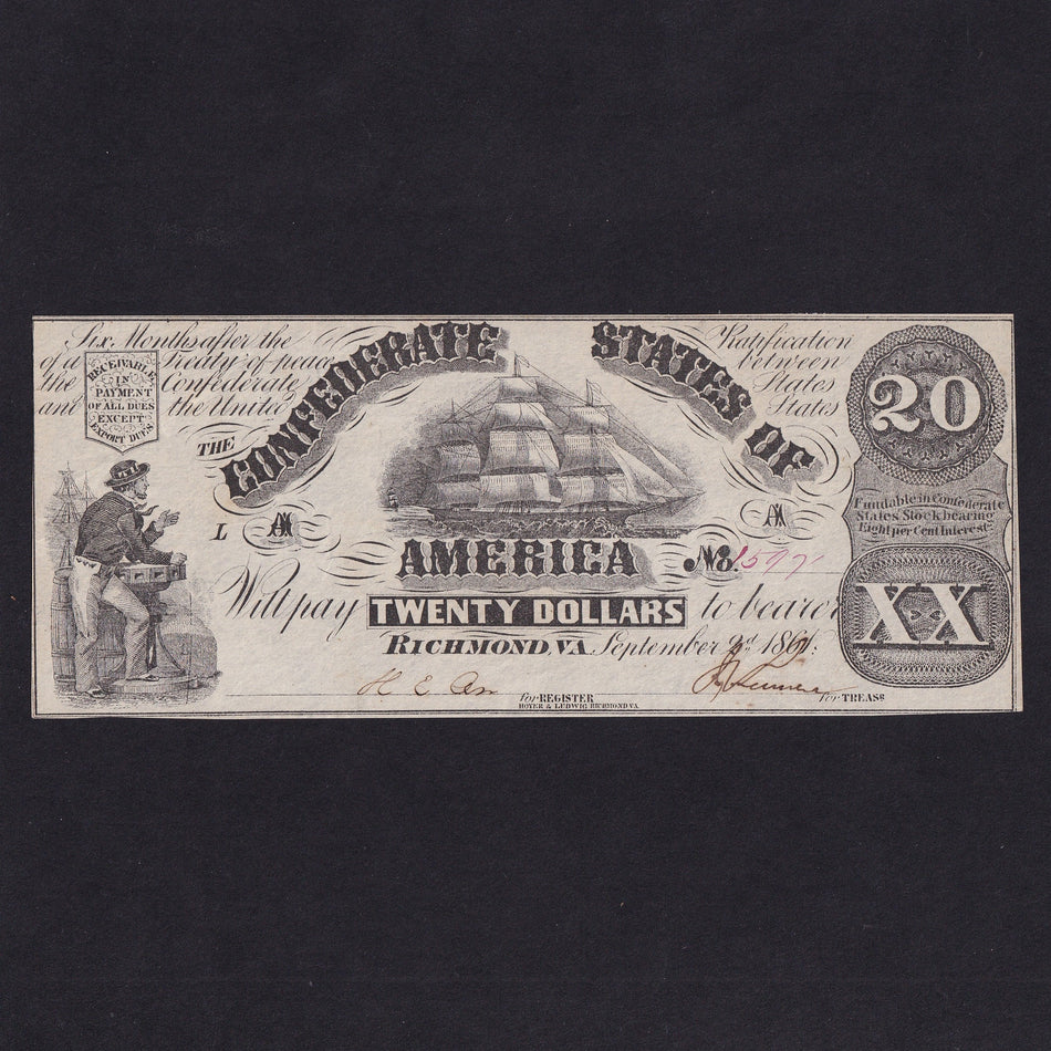 Confederate States (P31a) $20, 1861, no.15971, Hoyer & Ludwig, EF