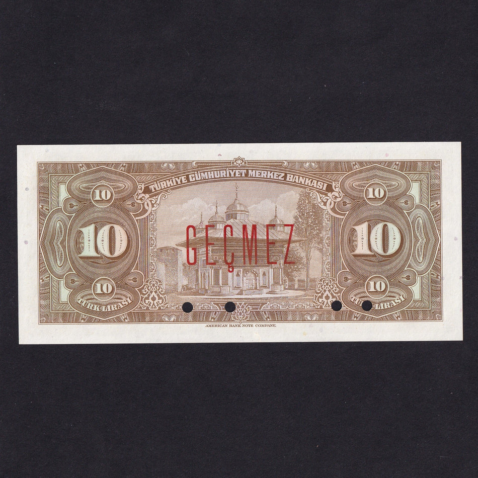 Turkey (P148s) 10 Lira specimen, 1948, seri A1, President Inonu, UNC