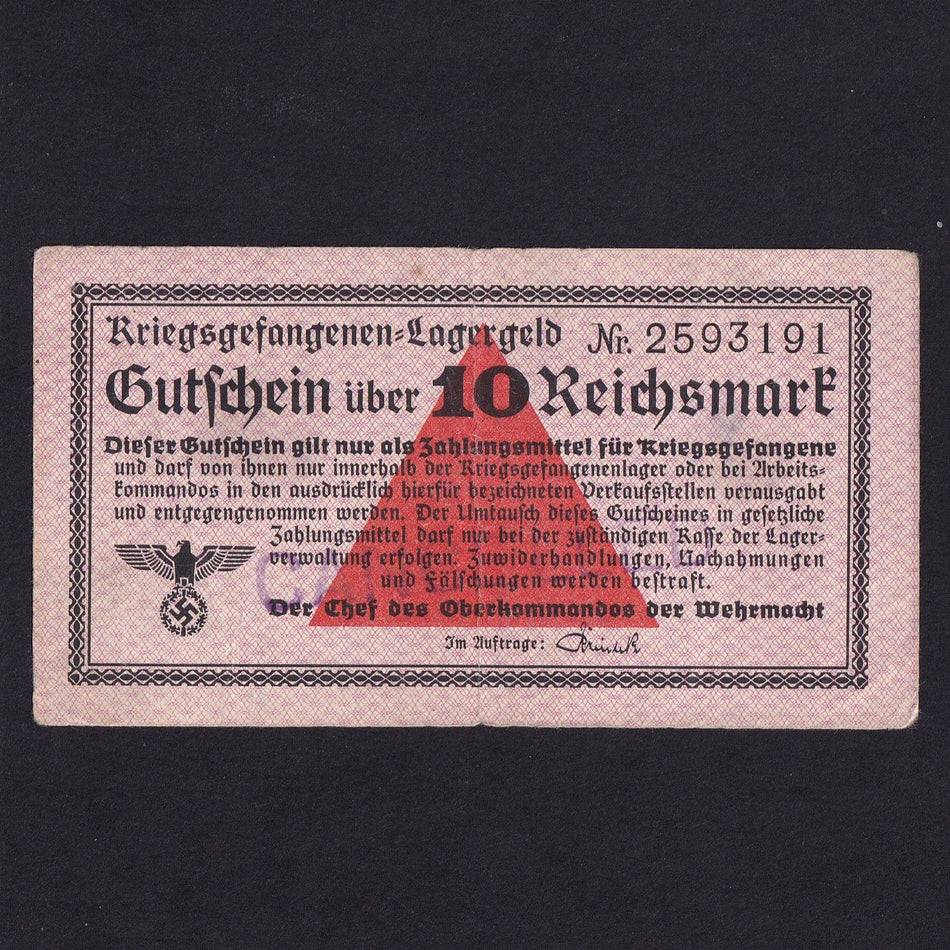 Germany, 10 Reichsmark POW note, WWII, VF