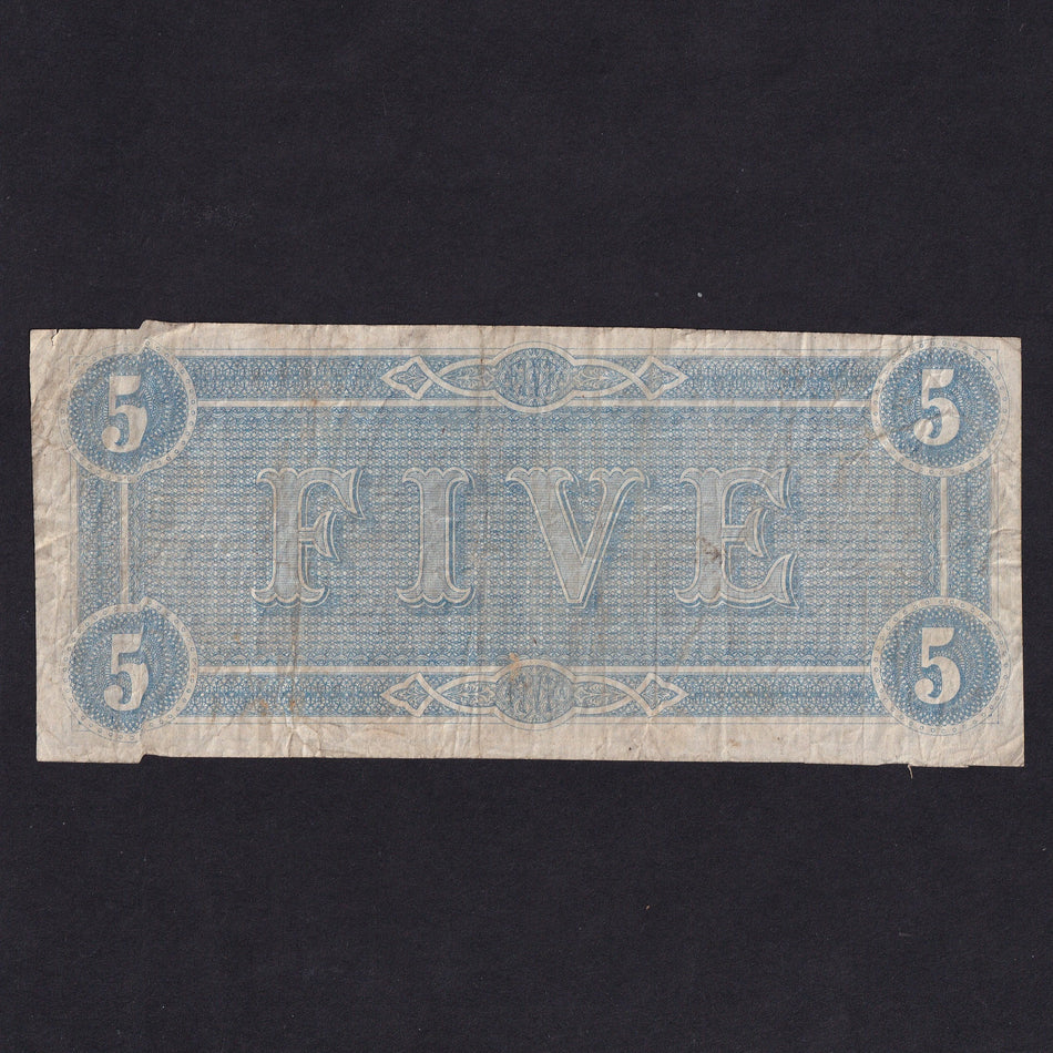 Confederate States (P67) $5, 1864, Memminger, VG/ Fine
