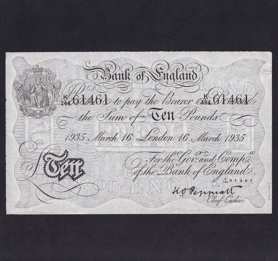 Operation Bernhard - Nazi forgery 1942-44, Peppiatt , £10, 16th March 1935, K144 61461, Good VF