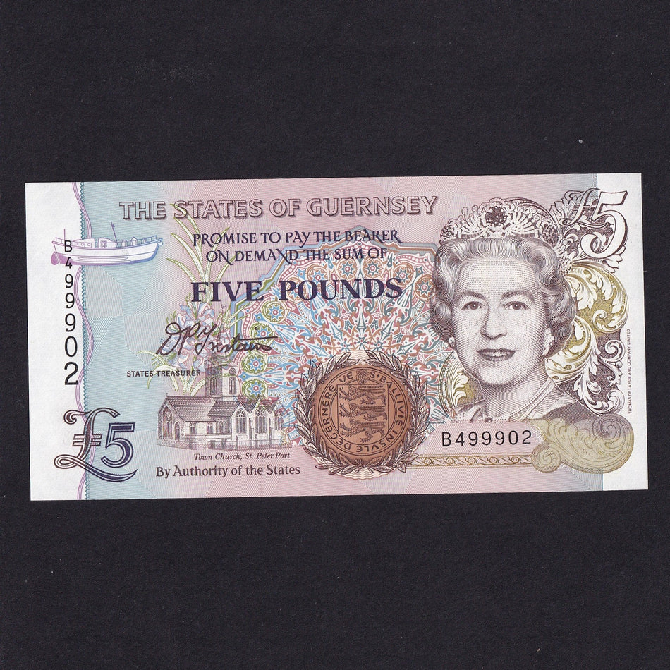 Guernsey (P56a) £5, Trestain signature, B49990x, within the last 100 notes as 500,000 issued, QEII, UNC