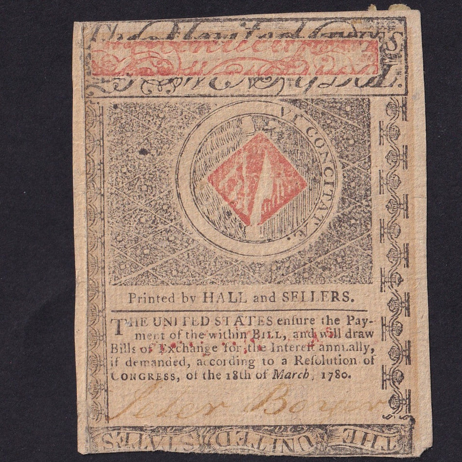 USA (PS1343) Massachusettes, $20, 5th May 1780, no.2212, slight mount mark, otherwise EF