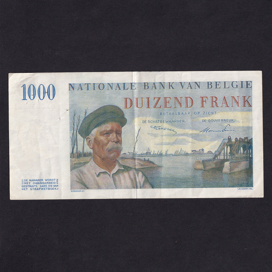 Belgium (P131a) 1000 Francs, 11th January 1950, King Albert, pinholes, otherwise A/EF