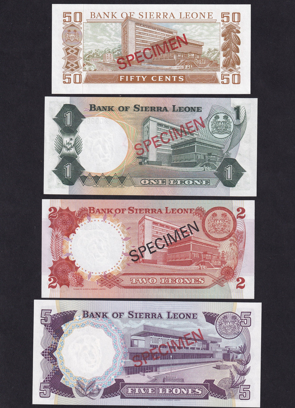 Sierra Leone (PCS1) 50 Cents - 5 Leones specimen set (4 notes) collector's series, no.009843, UNC