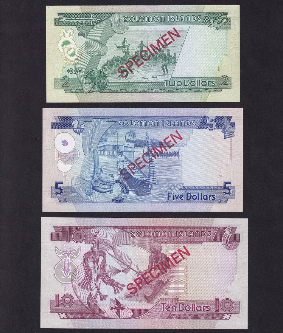 Solomon Islands (PCS1) $2 - $10 specimen set (3 notes) collector's series, QEII, no.009726, UNC