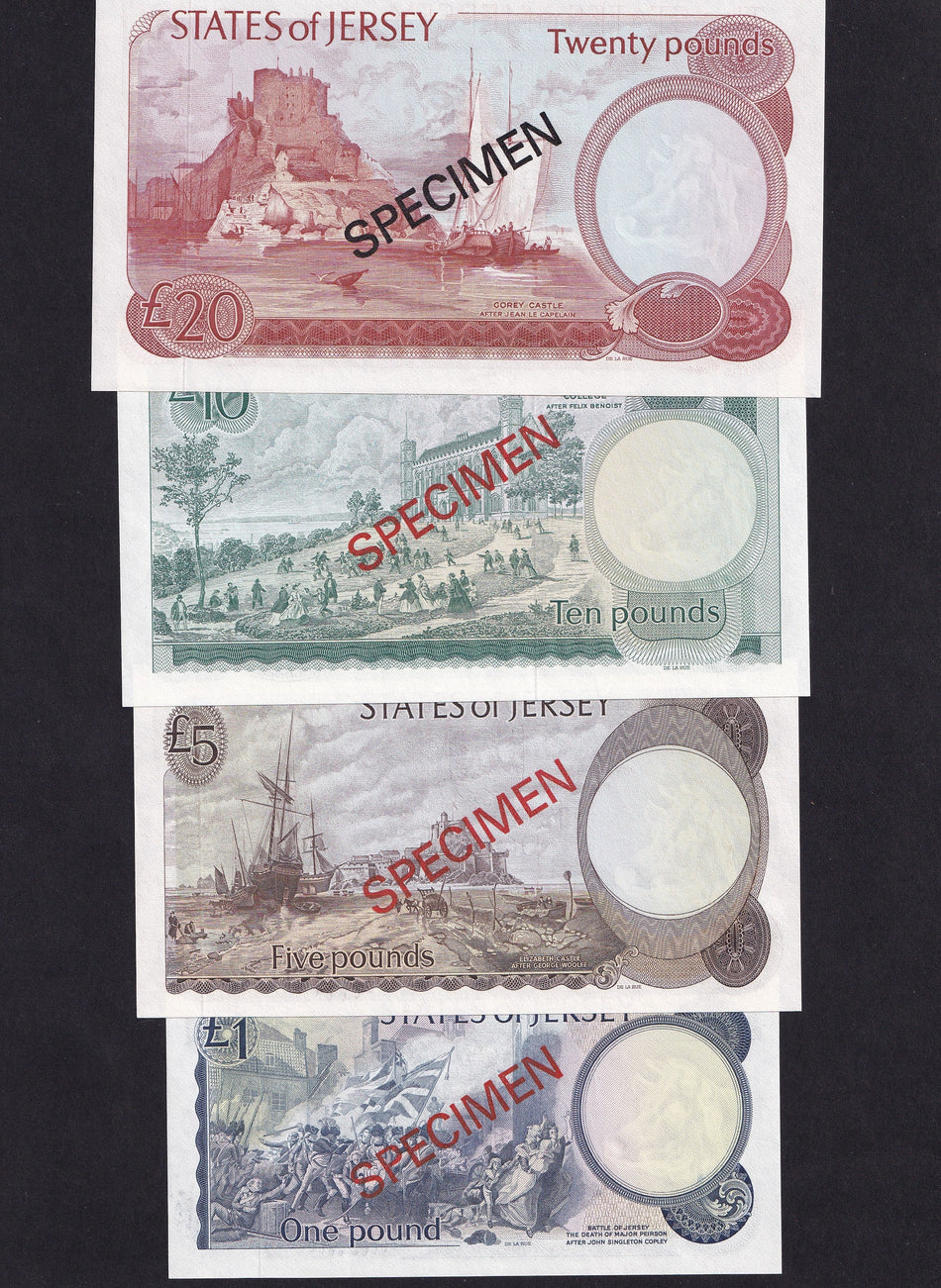 Jersey (PCS1) £1 - £20 specimen set (4 notes) collector series, no.010318, Clennett, UNC