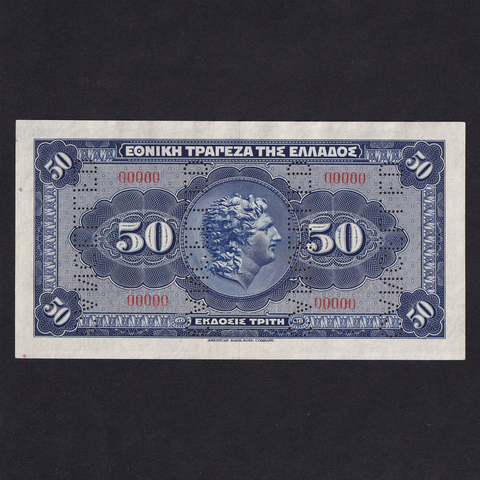Greece (P66a) 50 Drachmai specimen, 16th September 1921, Good EF