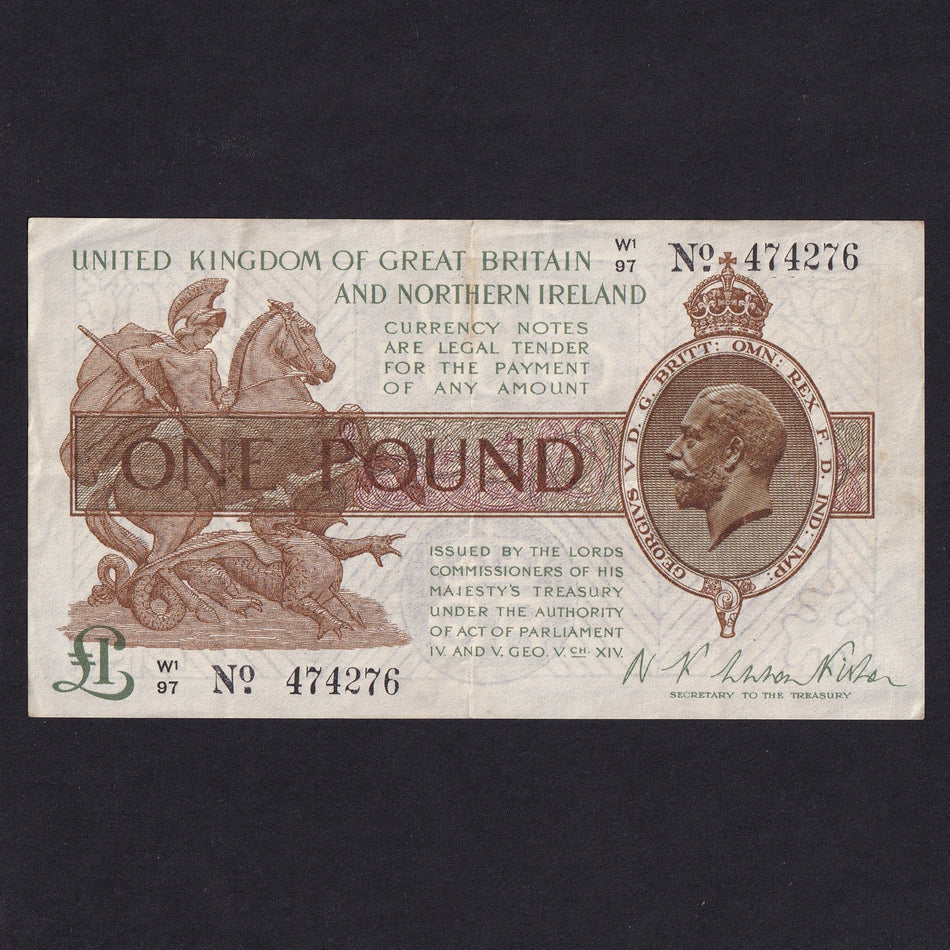 Treasury Series (T35) Fisher, £1, W1/97, square dot, rust, A/VF