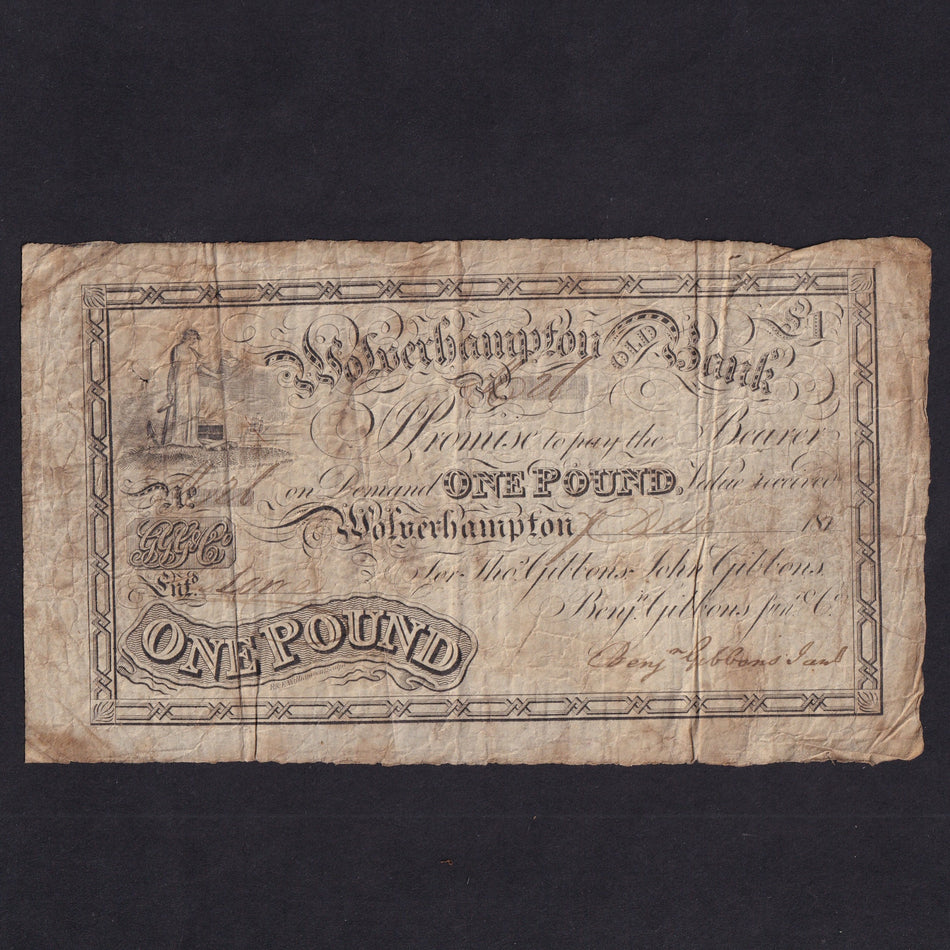 Provincial - Wolverhampton Old Bank, £1, 1815, for Gibbons etc., outing 2392e, signed Benjamin Gibbons, rust, VG