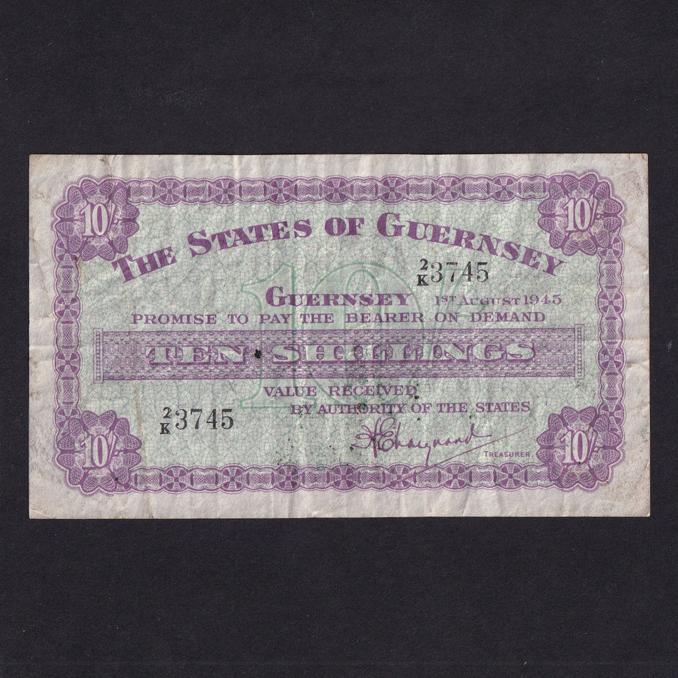 Guernsey (P42a) 10 Shillings, 1st August 1945, 2/K 3745, Fine