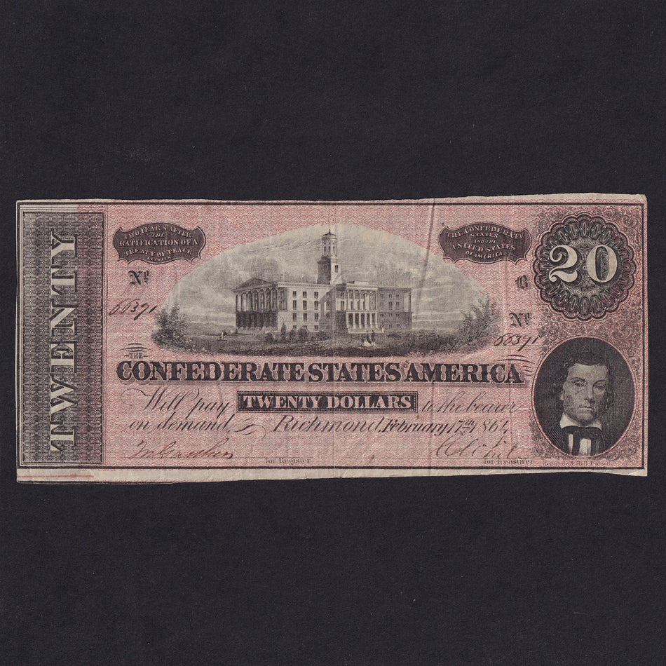 Confederate States (P69) $20, 1864, Stephens, no.66371, VF