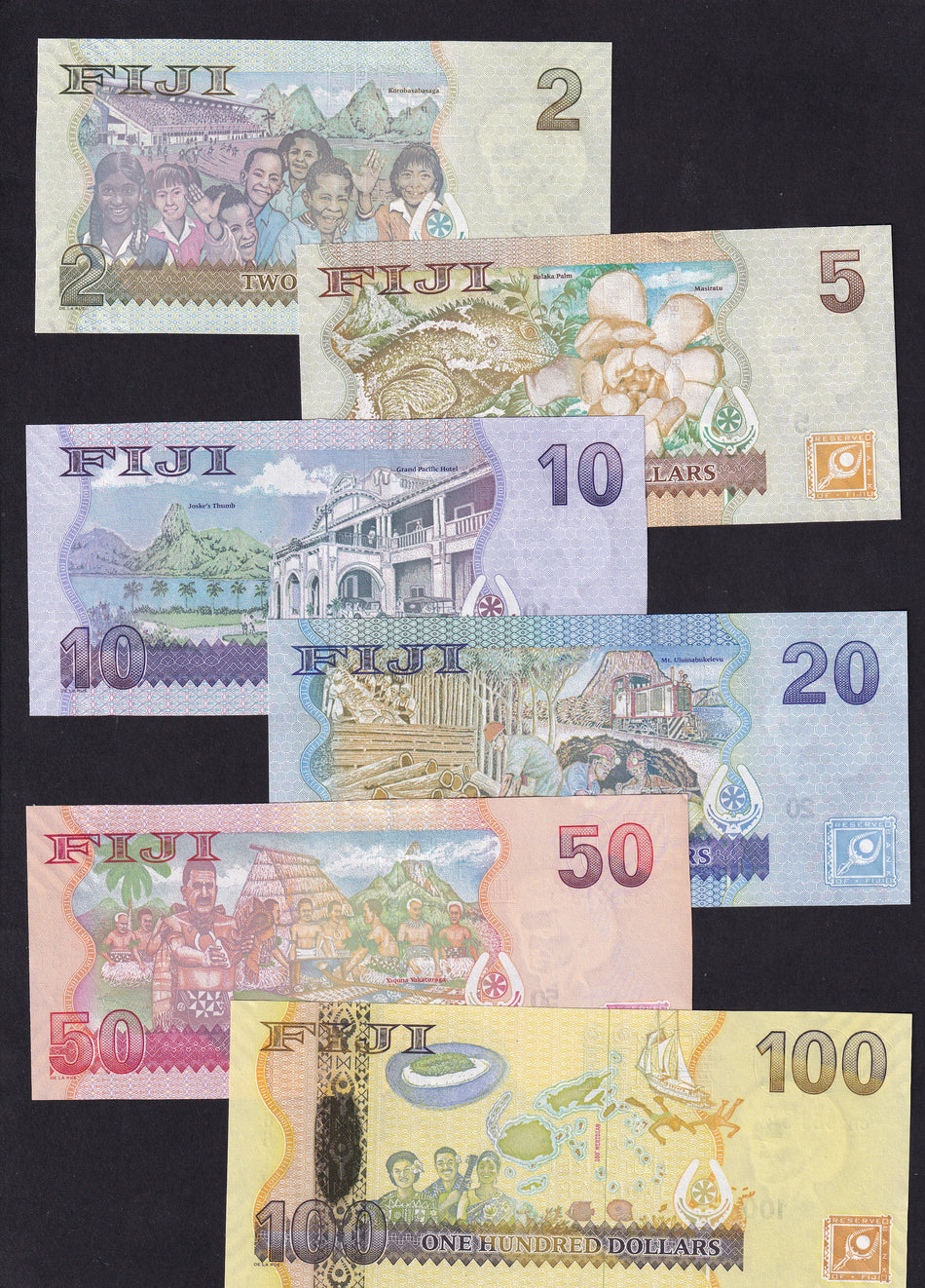 Fiji (P109a-113a) $2-$100 set (6 notes), QEII, Narube signature, UNC