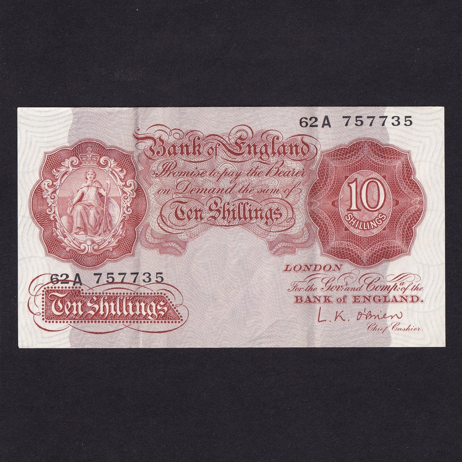 Bank of England (B372) O'Brien, 10 Shillings replacement note, 62A 757735, two strong folds, EF