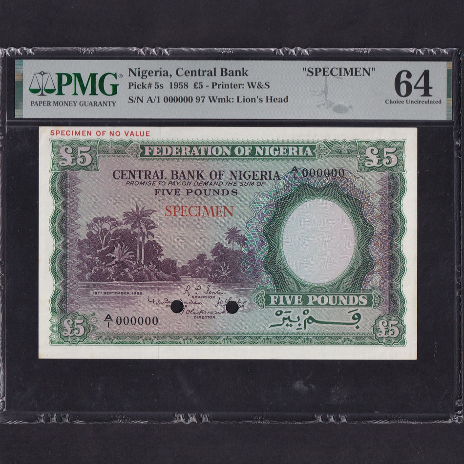 Nigeria (P.5s) £5 specimen, 1958, PMG64, UNC