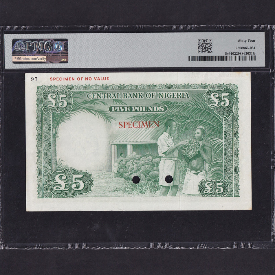 Nigeria (P.5s) £5 specimen, 1958, PMG64, UNC