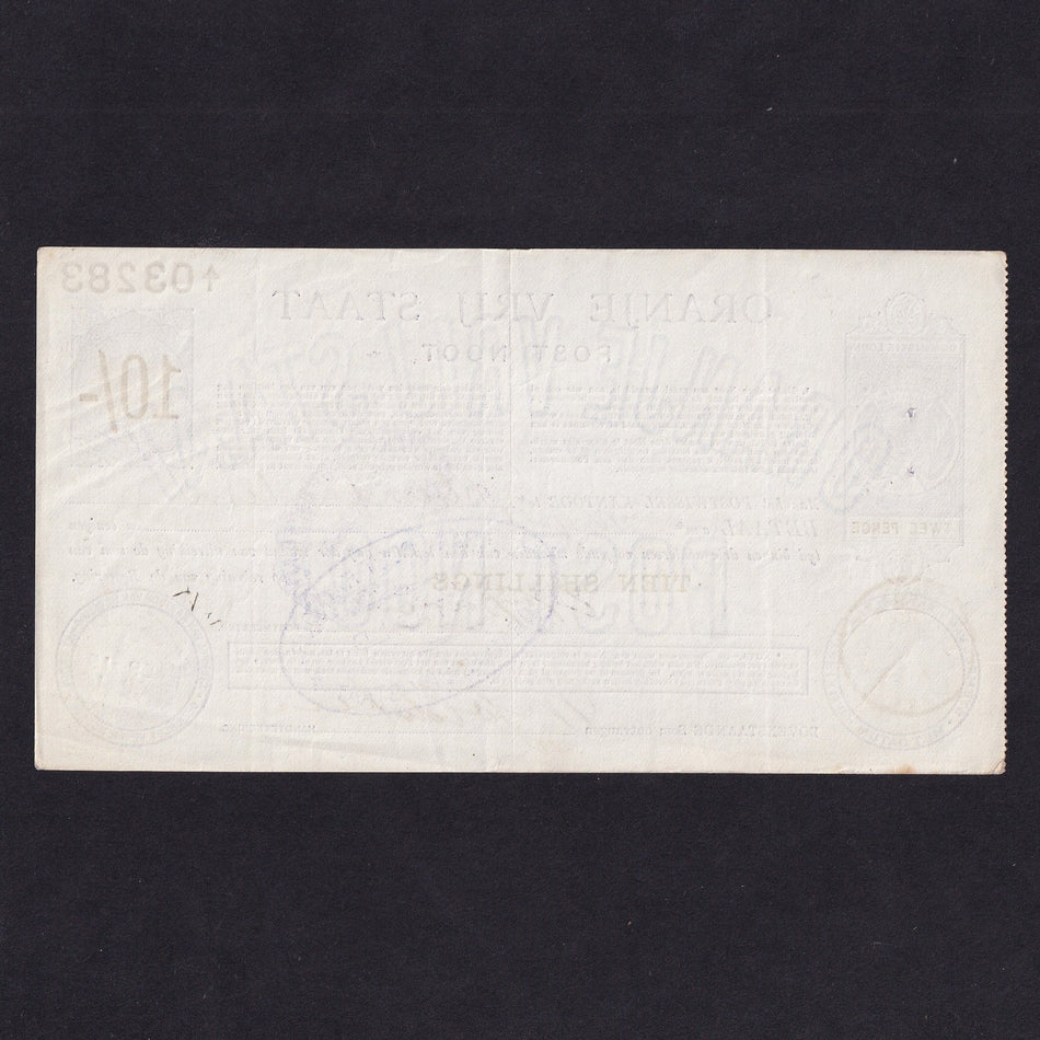 South Africa (PS685) 10 Shillings Orange Free State postal order, 1898, A/1 03283, cancelled, VF