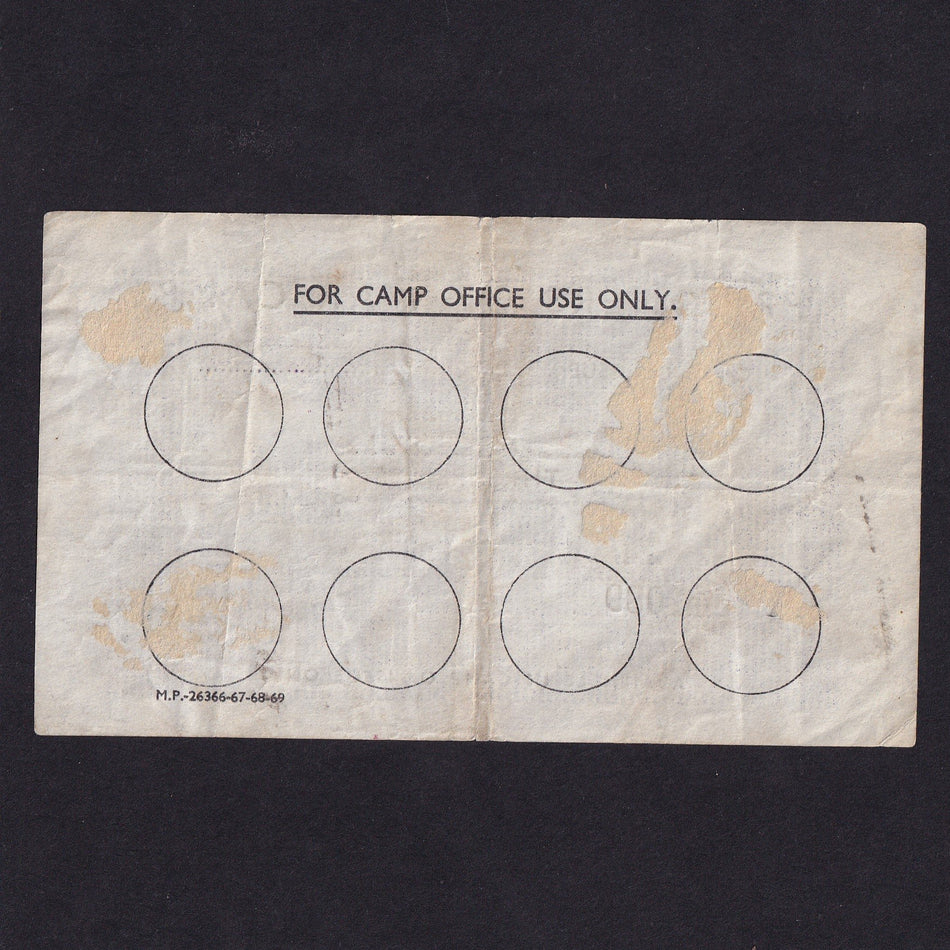 POW Camps for Axis, Threepence, but no camp number, A 111089, WWII, paper residue on reverse, Fine