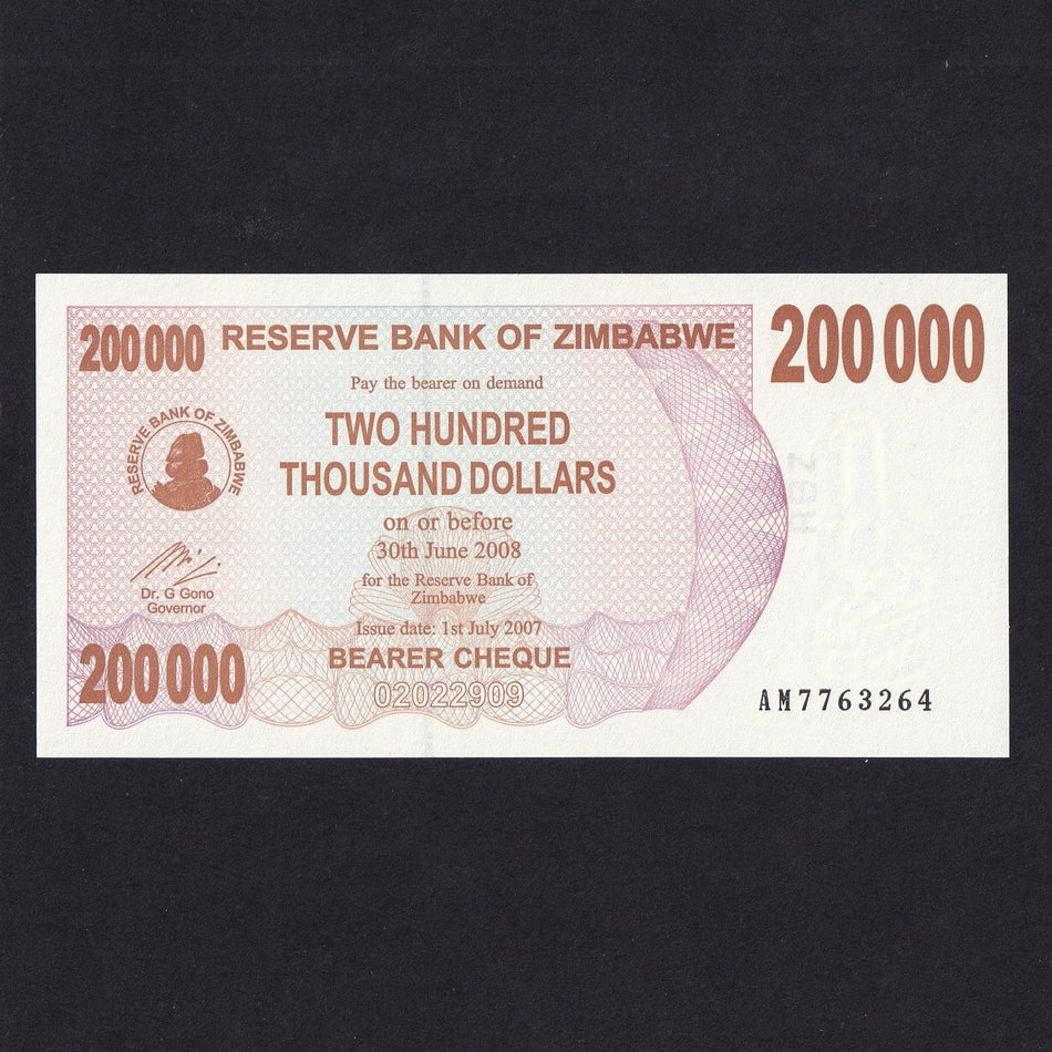 Zimbabwe (P49) 200,000 Dollars, 2007, UNC