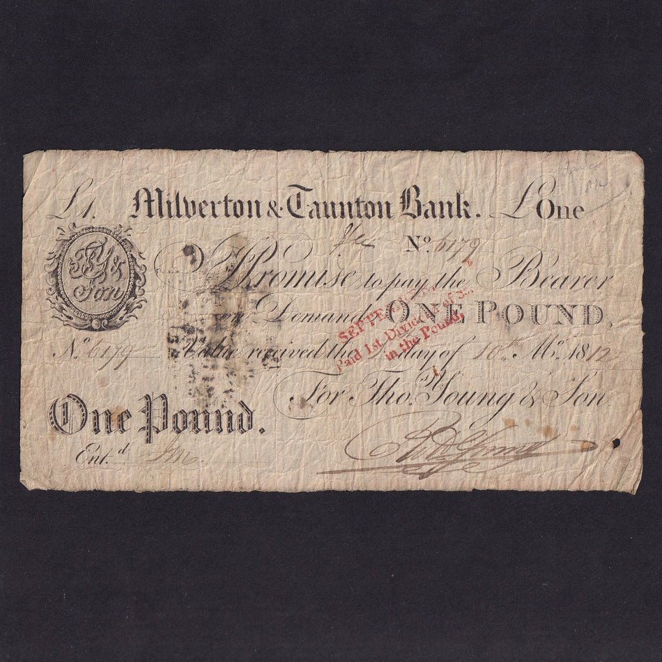 Provincial - Milverton & Taunton Bank, £1, 1812, for The Young & Son, Outing 1436c, Good Fine