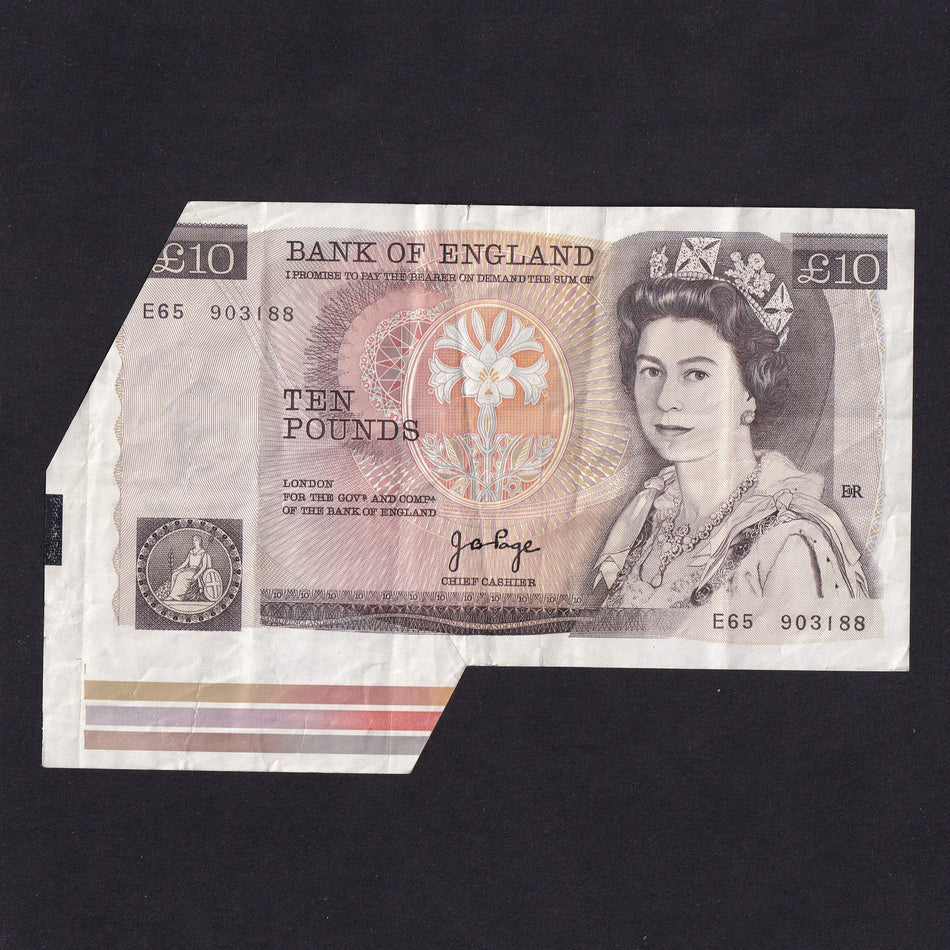 Bank of England (B330) Page, £10 error, extra paper with colour registration, R65 903188, rare, Good Fine