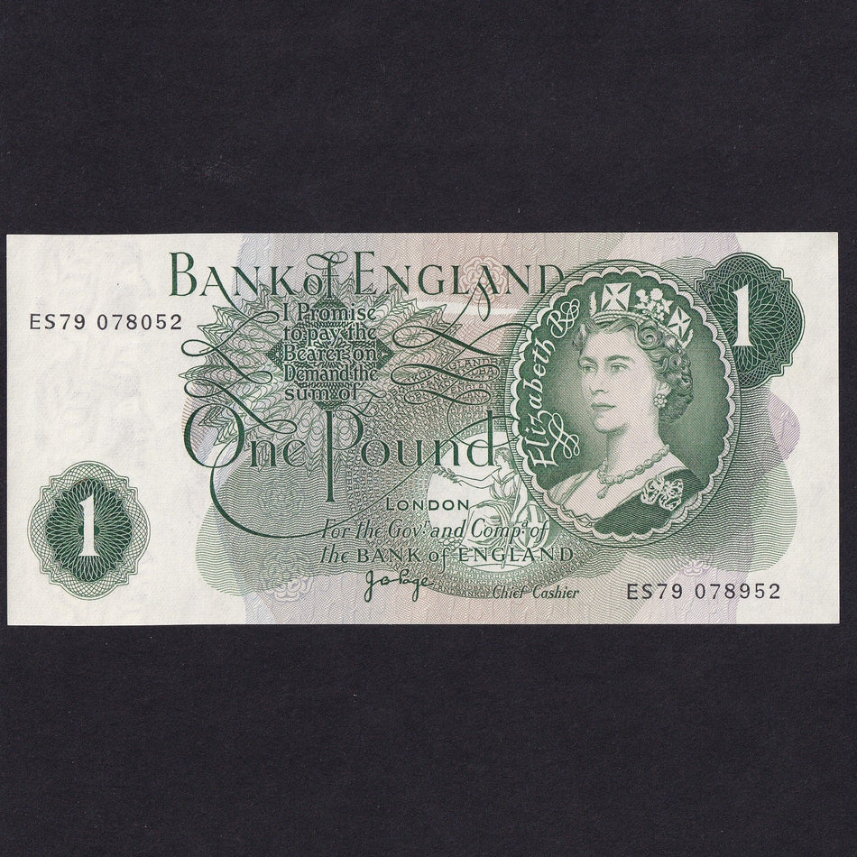 Bank of England (B322) Page, £1 error, mismatched serial numbers, ES79 078052/ 078952, centre fold, otherwise UNC