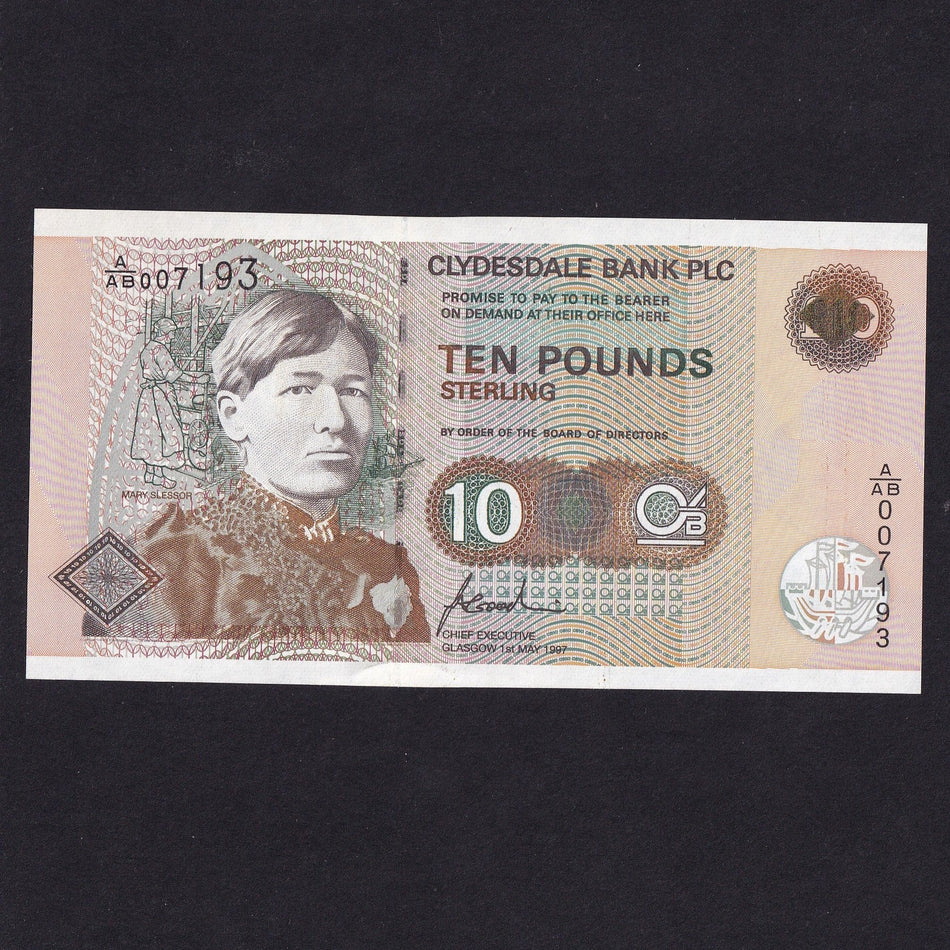 Scotland (P226a) Clydesdale Bank, £10, 1st May 1997, Mary Slessor, A/AB, Goodwin signature, CL51a, UNC