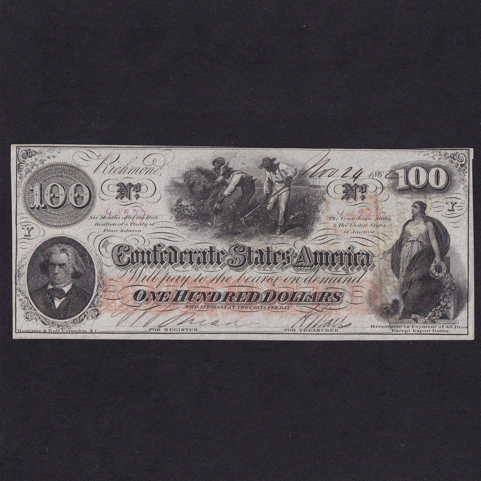 Confederate States (P45) $100, 1862, No.48977, UNC