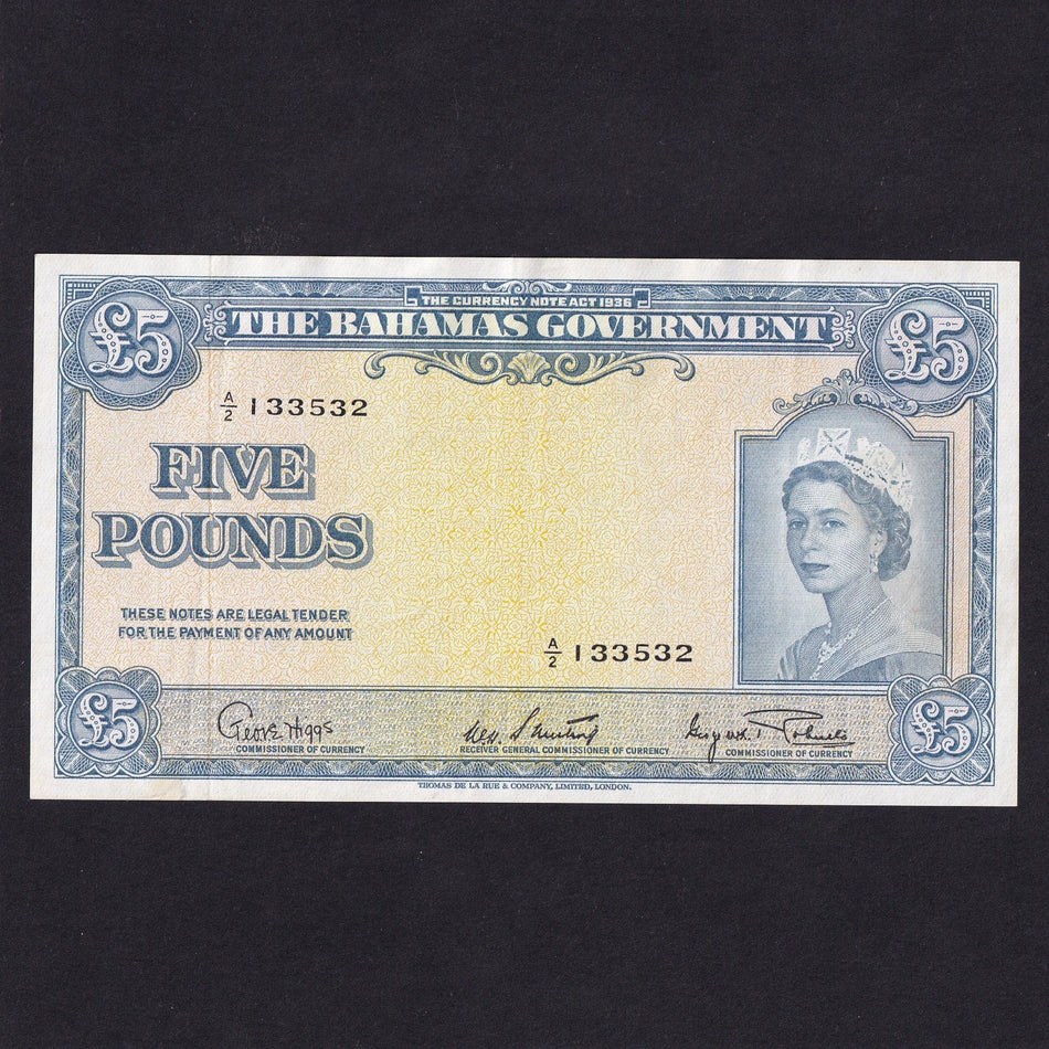 Bahamas (P16d) £5, QEII, A/2 133532, Good EF