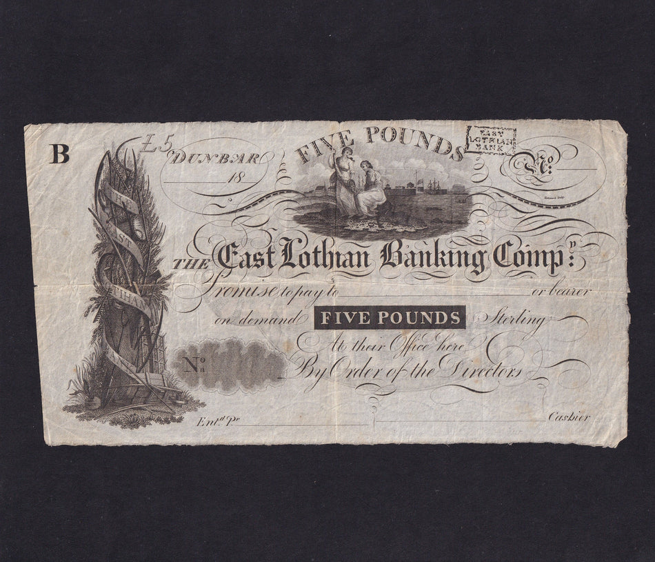 Scotland, East Lothian, £5, 18xx, unissued but the misspelt LOTIHAN on left, rust, Fine