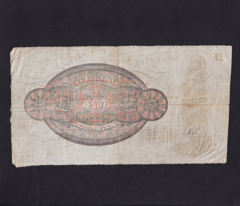 Scotland, East Lothian, £5, 18xx, unissued but the misspelt LOTIHAN on left, rust, Fine