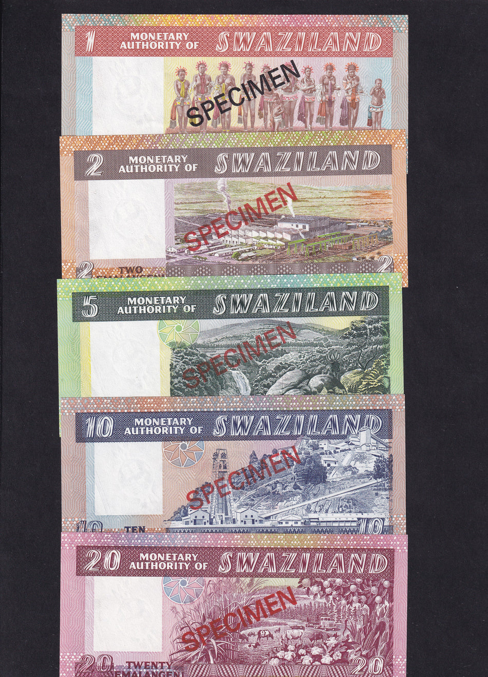 Swaziland (PSC1) 1-20 Lilangeni specimen set, 1978, Franklin Mint, no.10117, UNC