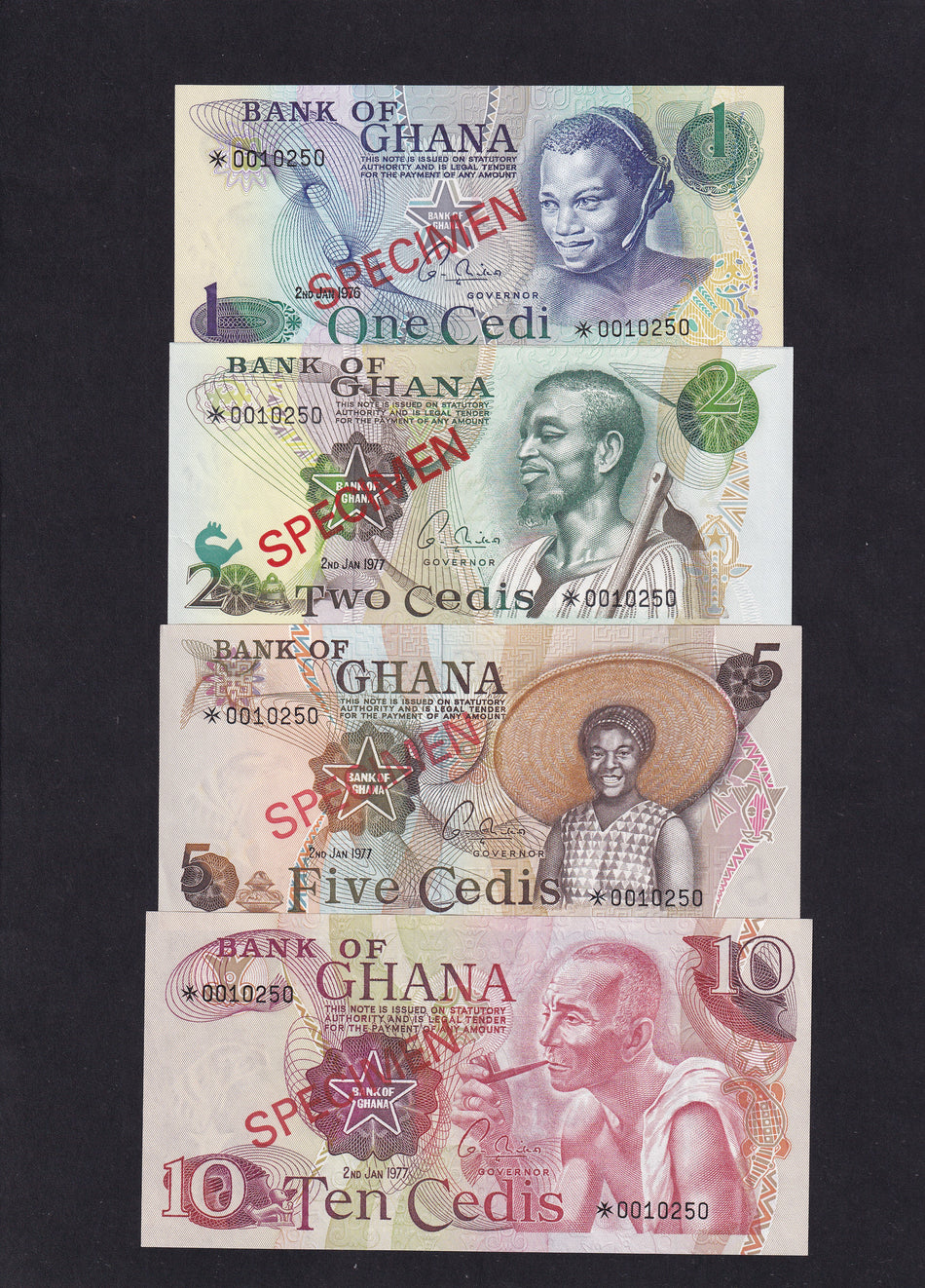 Ghana (PCS1) 1-10 Cedis collector's specimen set, no.10250, Franklin Mint, UNC