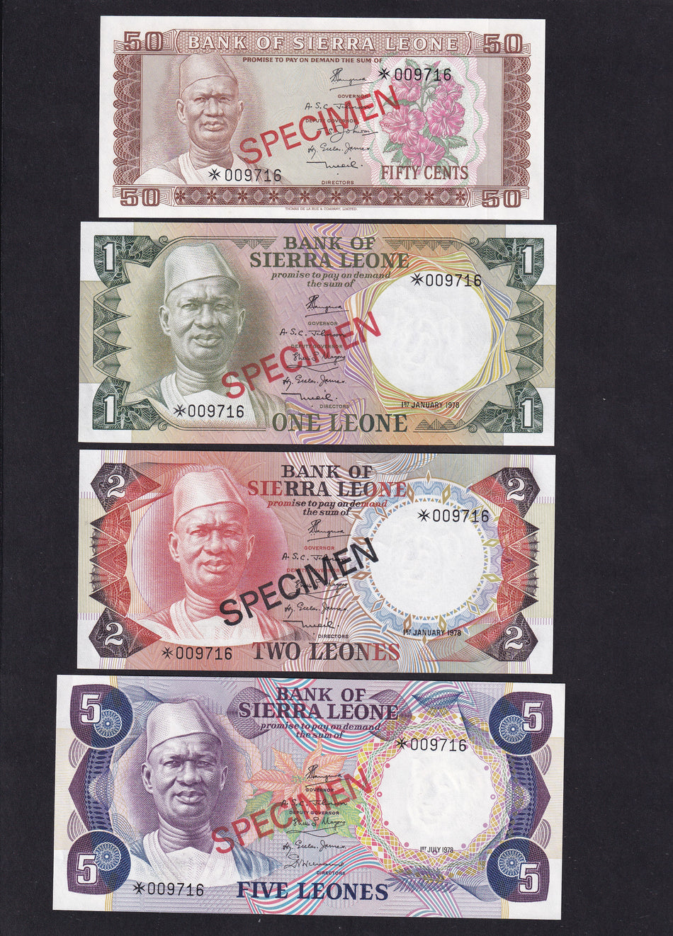 Sierra Leone (PCS1) 50 Cents-5 Leone collector's specimen set, 1978, no.9716, Franklin Mint, UNC