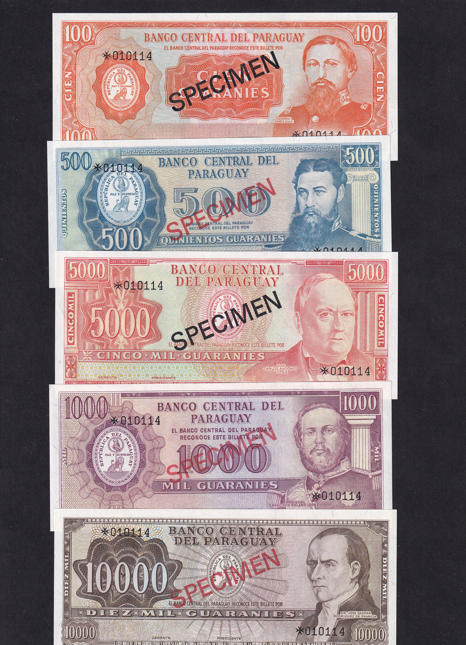 Paraguay (PCS1) 100-10,000 Guranies specimen set, 1978, no.9898, Franklin Mint, UNC