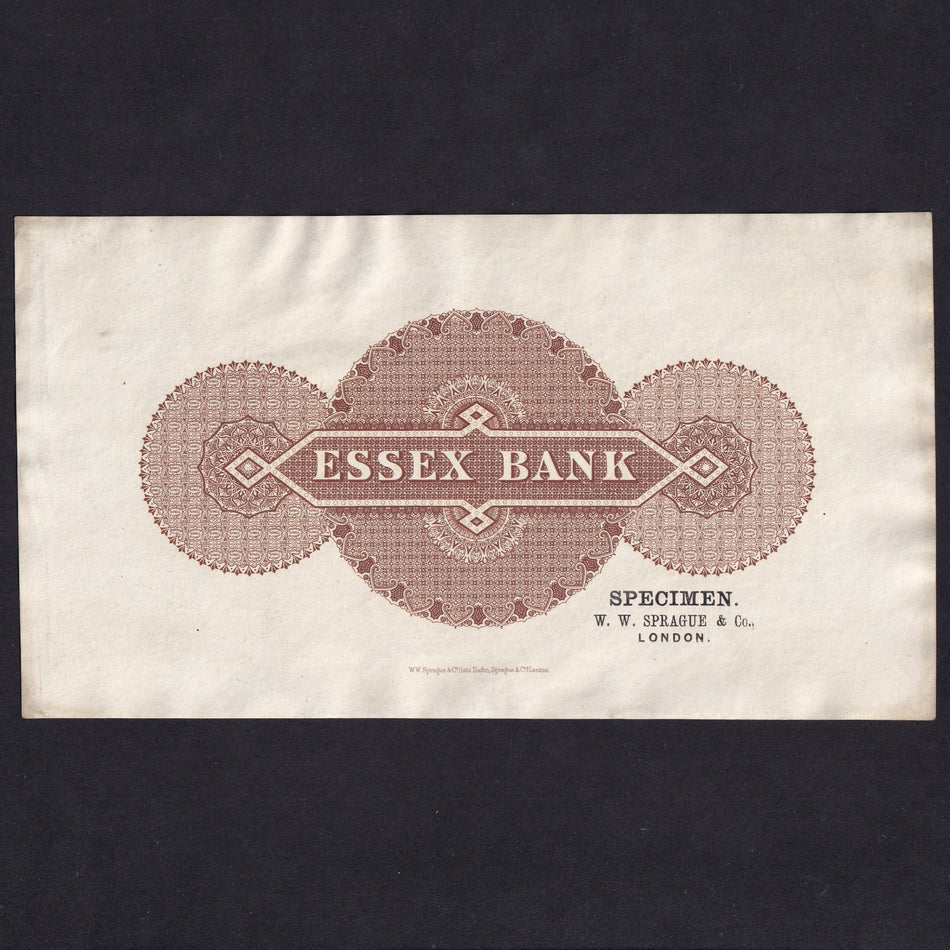 Provincial - Essex Bank, reverse specimen, Sprague & Co., mount residue, EF