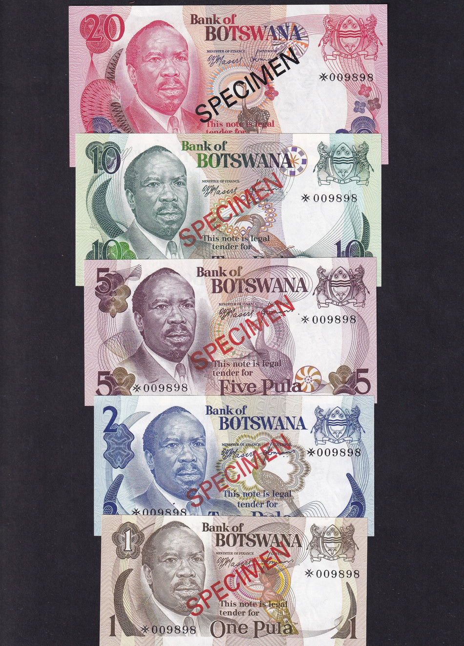 Botswana (PCS1) 1-20 Paula specimen set, 1978, no.9898, Franklin Mint, UNC